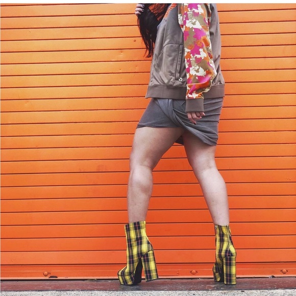 Yellow & Black Plaid Ankle Boots - Picture 3 of 5